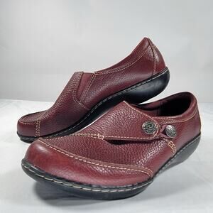 Clarks Ashland Lane Q Womens 8 M Burgundy Leather Slip On Comfort Loafers Shoes